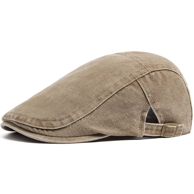 Newsboy Flat Cap with Adjustable Band and Distressed Cotton Denim, Eight Panel