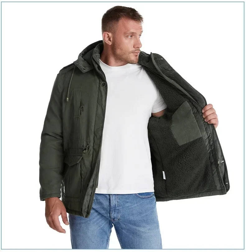 Insulated Parka Jacket with Sherpa Fleece Lining and Zipper Button Closure