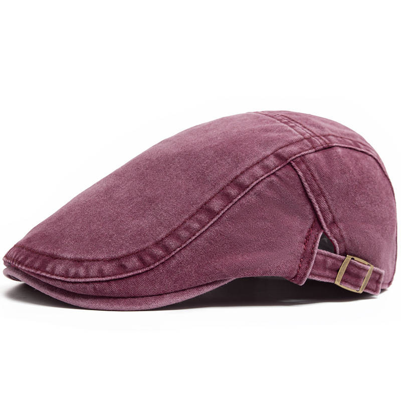 Newsboy Flat Cap with Adjustable Band and Distressed Cotton Denim, Eight Panel
