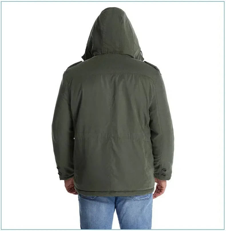 Insulated Parka Jacket with Sherpa Fleece Lining and Zipper Button Closure