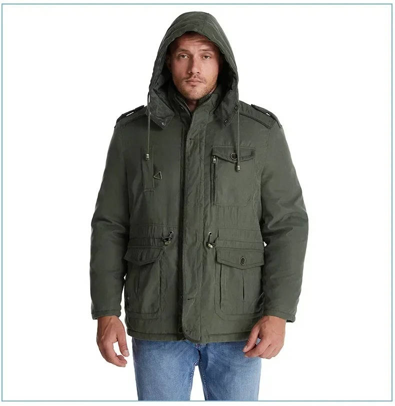 Insulated Parka Jacket with Sherpa Fleece Lining and Zipper Button Closure