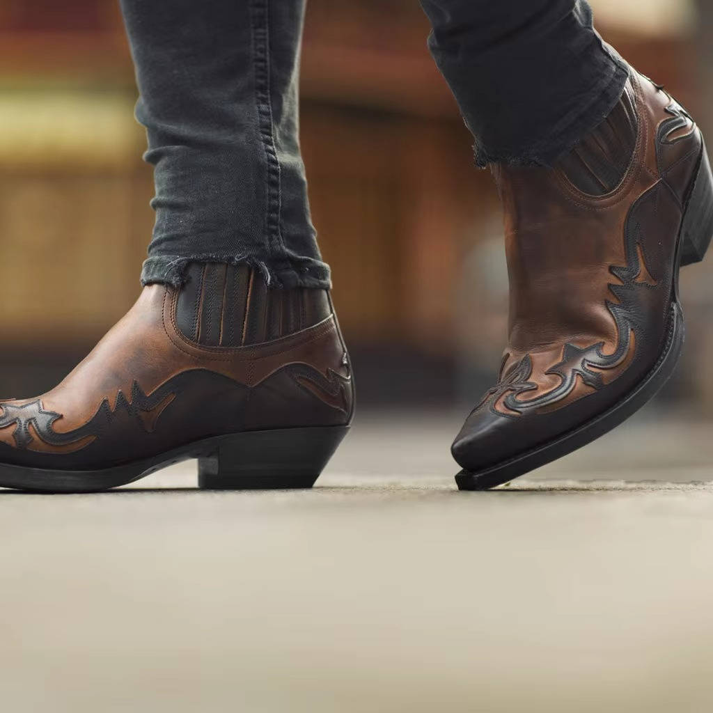Women's Pointed Toe Western Boots with Embroidered Shaft and Rubber Grip Sole
