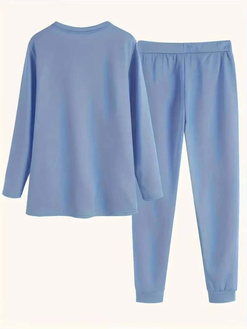 Two Piece Fleece Lined Sweatsuit with Crewneck Top and Drawstring Pants