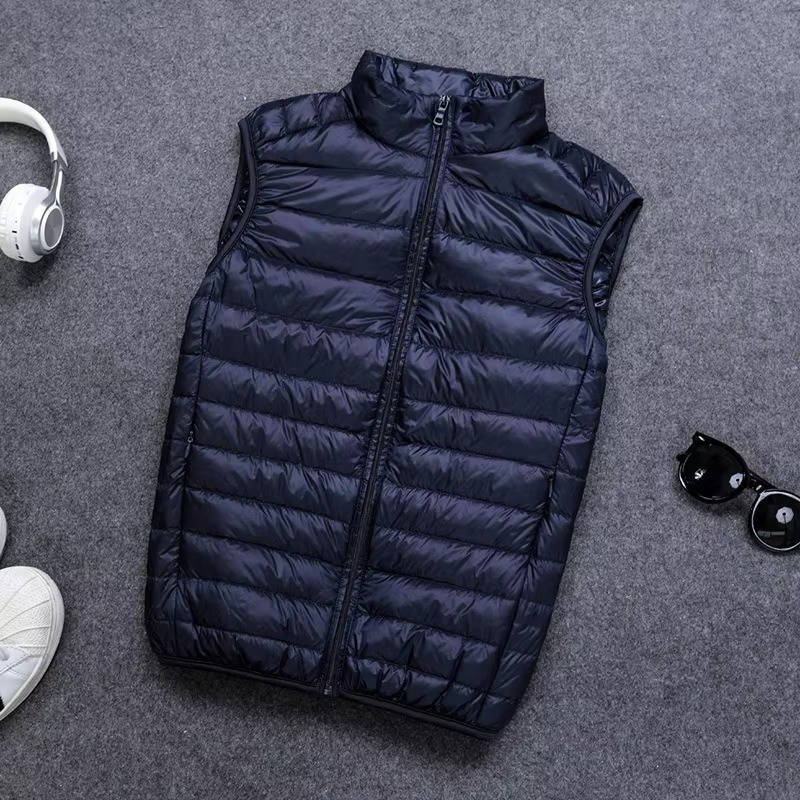 Packable Down Vest with Stand Up Collar and Three Pockets, Wind Resistant