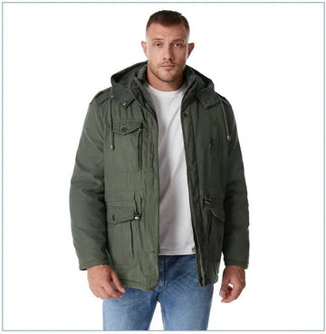 Insulated Parka Jacket with Sherpa Fleece Lining and Zipper Button Closure