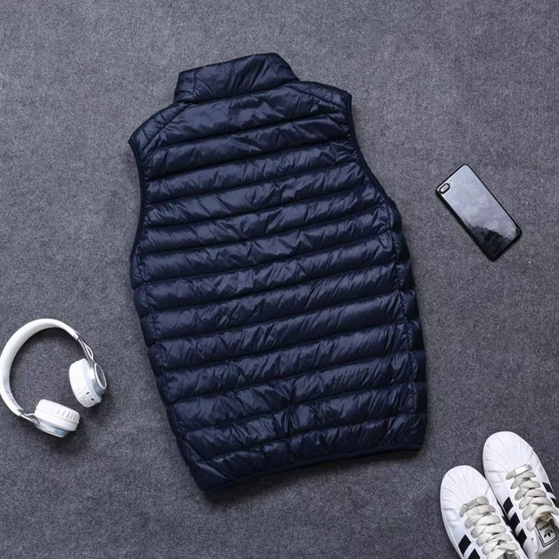 Packable Down Vest with Stand Up Collar and Three Pockets, Wind Resistant