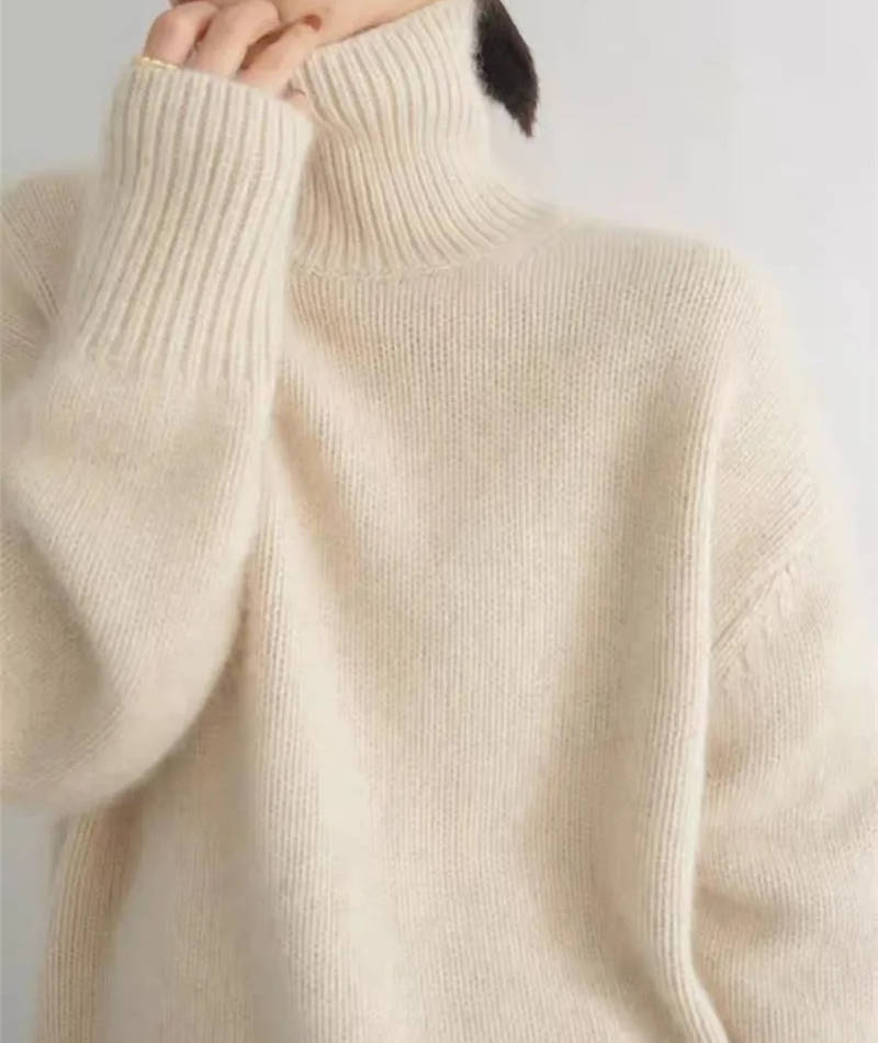 Turtleneck Sweater with Stretch Knit and Full Wrist Coverage, Loose Fit