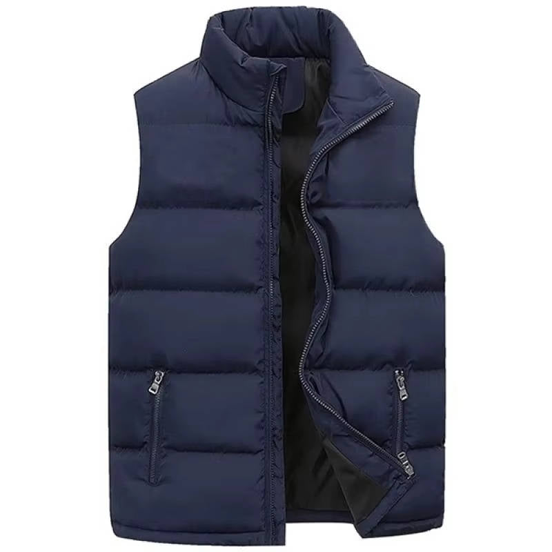 Men's Puffer Vest with Stand Up Collar and Zippered Pockets, Water Repellent