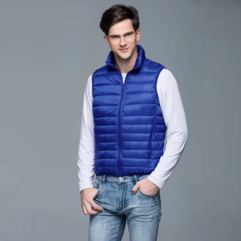 Packable Down Vest with Stand Up Collar and Three Pockets, Wind Resistant