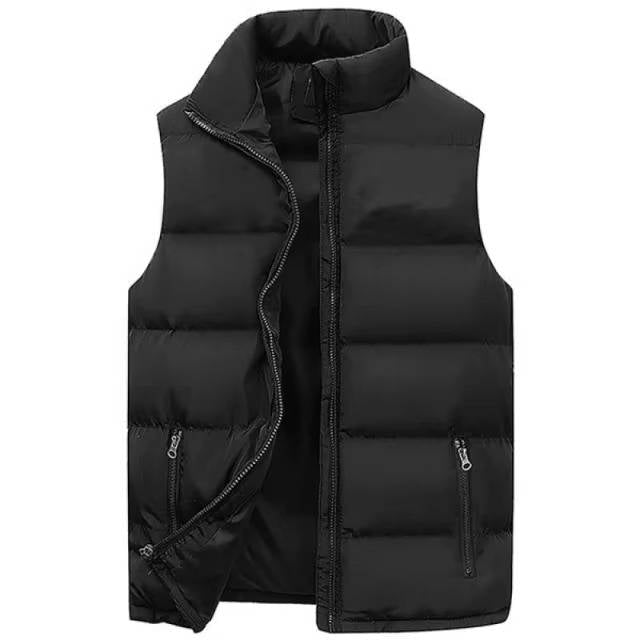 Men's Puffer Vest with Stand Up Collar and Zippered Pockets, Water Repellent