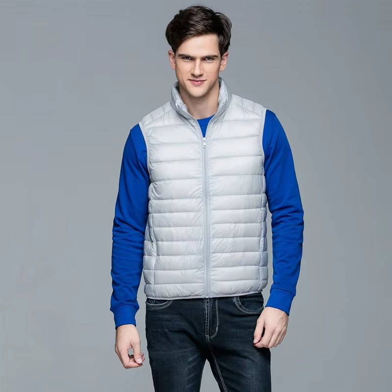 Packable Down Vest with Stand Up Collar and Three Pockets, Wind Resistant