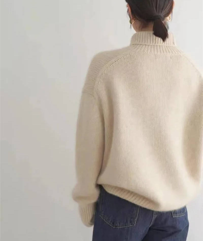 Turtleneck Sweater with Stretch Knit and Full Wrist Coverage, Loose Fit