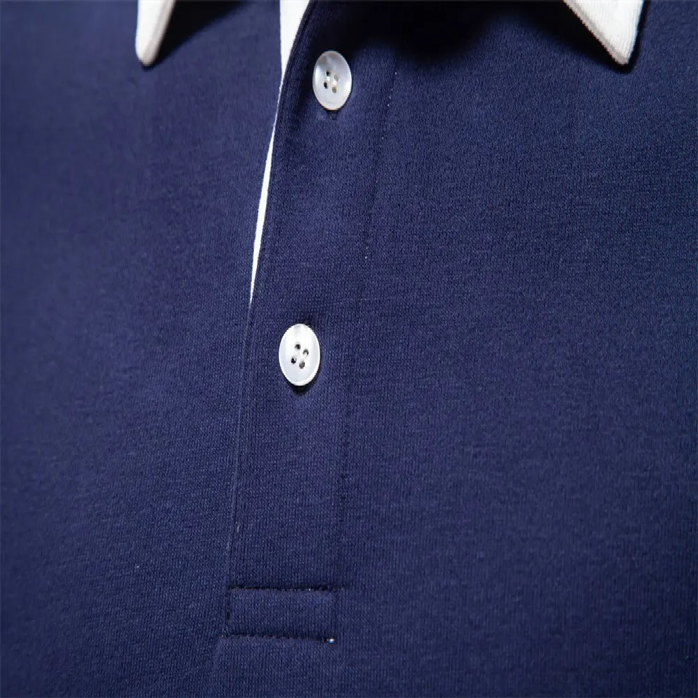 Men's Long Sleeve Polo Shirt with Three Button Neckline and Ribbed Cuffs