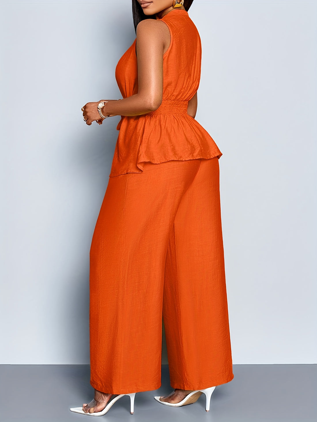Women's Sleeveless Asymmetric Tailored Hem Top Wide Leg Pants Two Piece Set