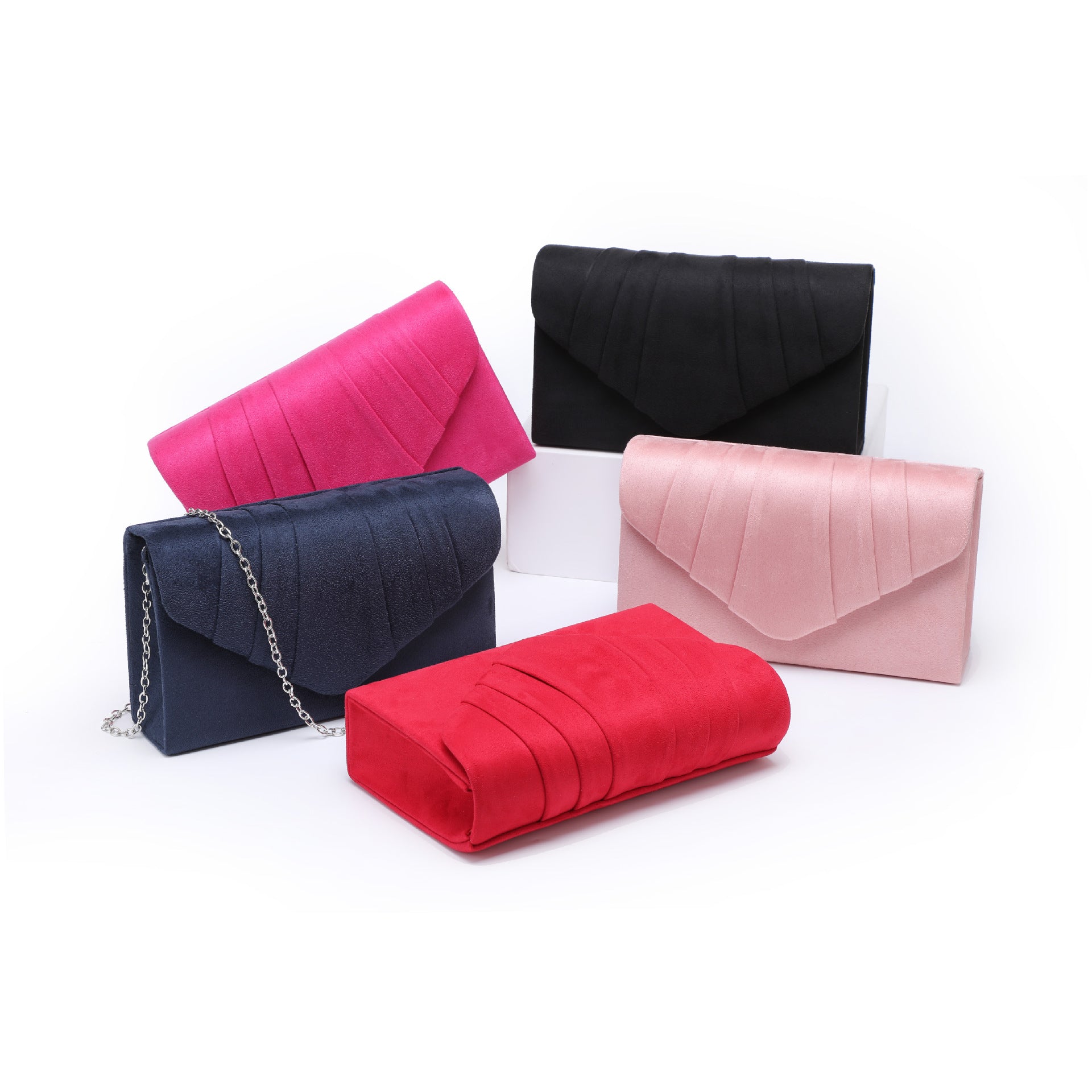 Women's Suede Pleated Clutch Bag Envelope with Flap Closure