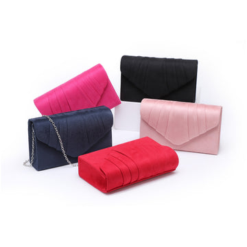 Women's Suede Pleated Clutch Bag Envelope with Flap Closure