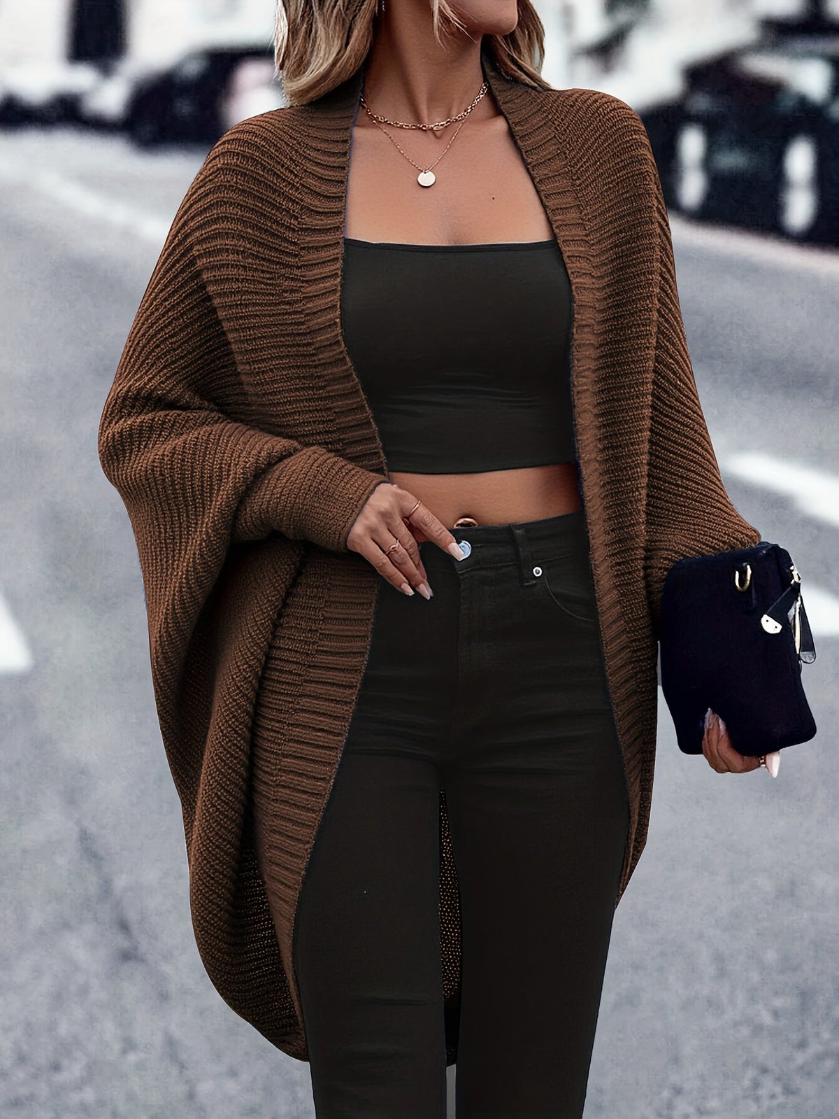 Open Front Longline Cardigan with Relaxed Sleeves for Layering
