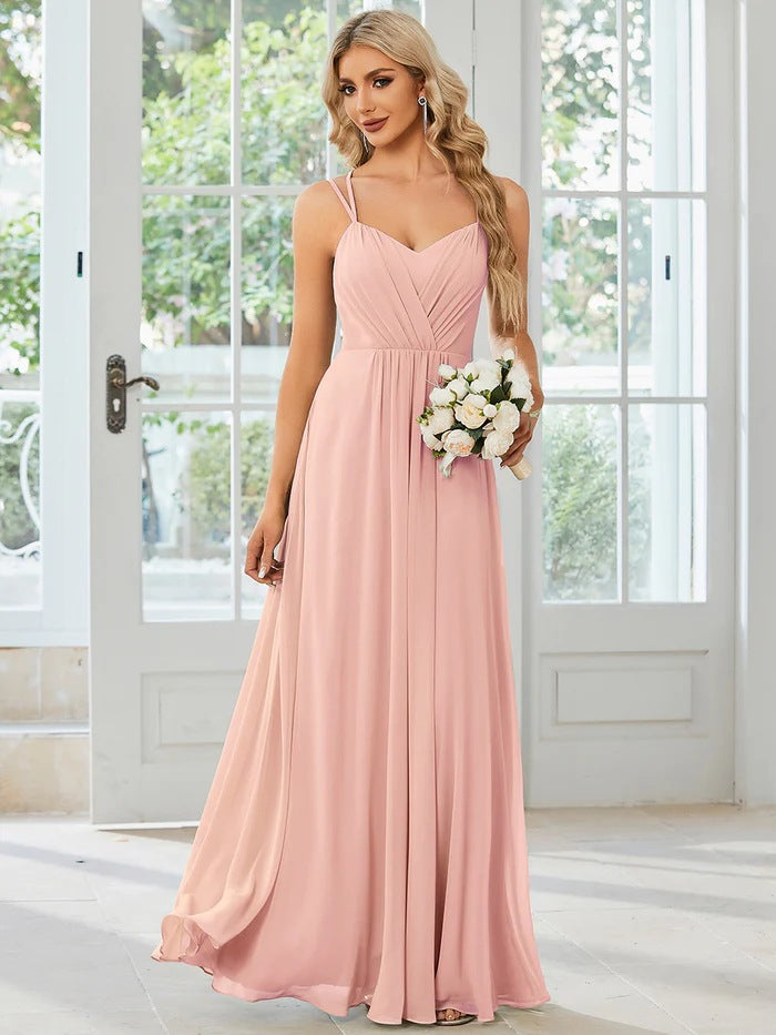 Women's V-Neck Ruched Bodice A-Line Floor Length Maxi Dress