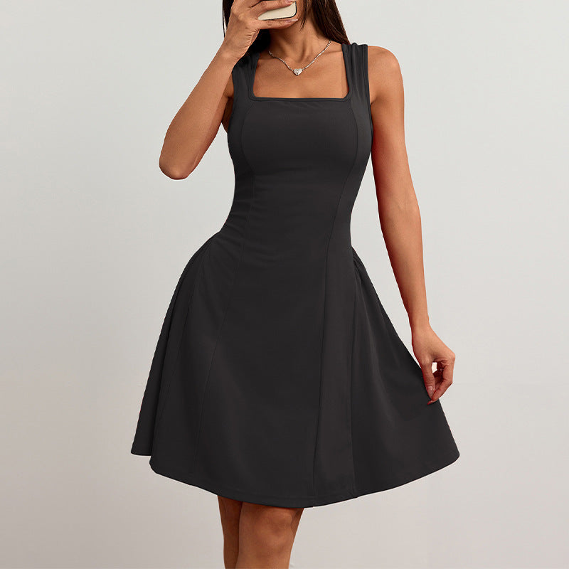 Women's Square Neck Sleeveless Fit and Flare Mini Dress - Structured Bodice