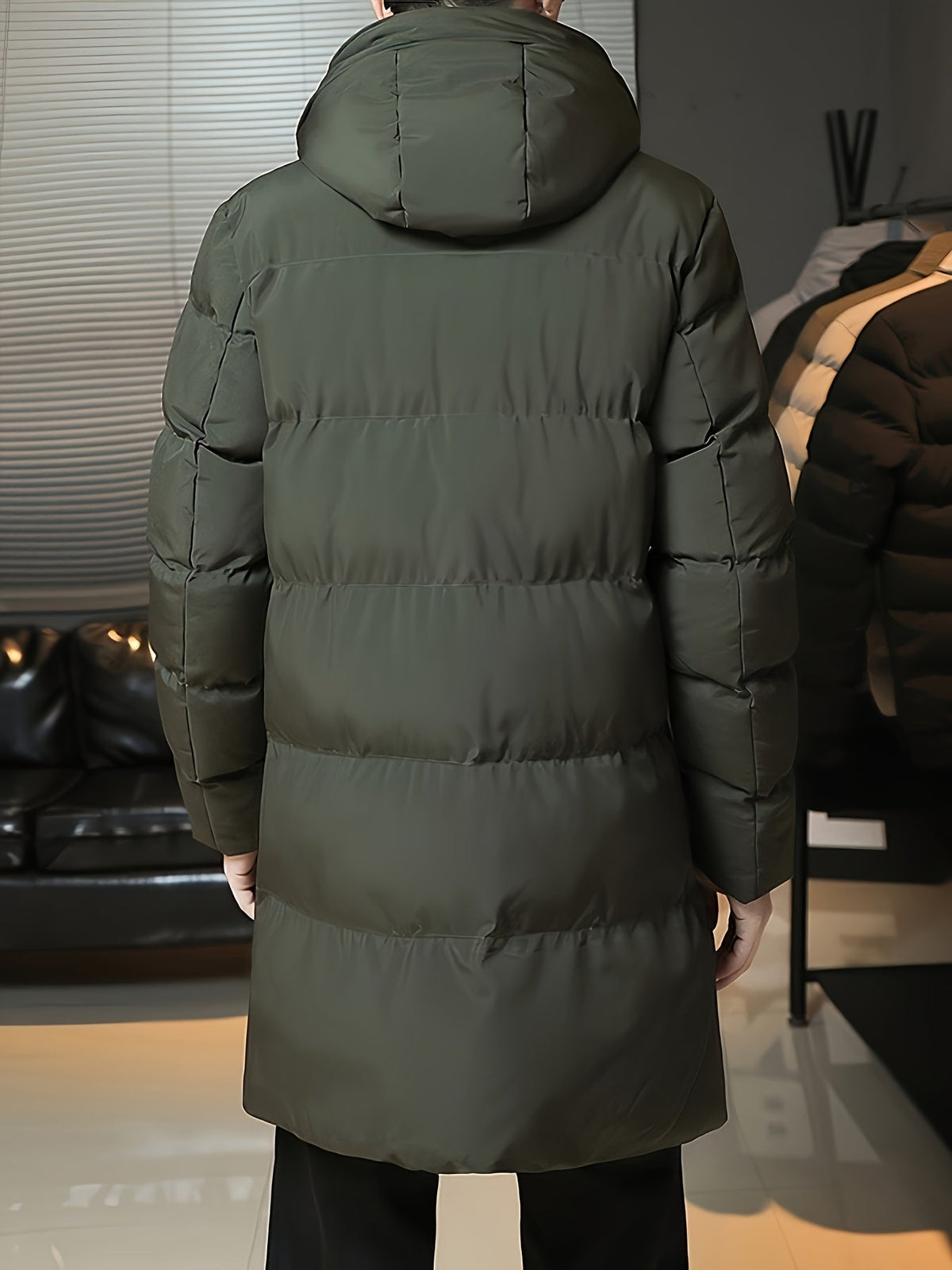 Padded Longline Coat with Adjustable Hood and Full Zipper