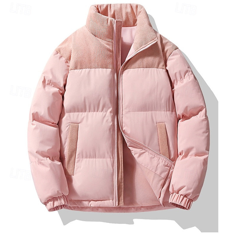 Insulated Puffer Jacket with Stand Collar and Full Zipper, Two Front Pockets