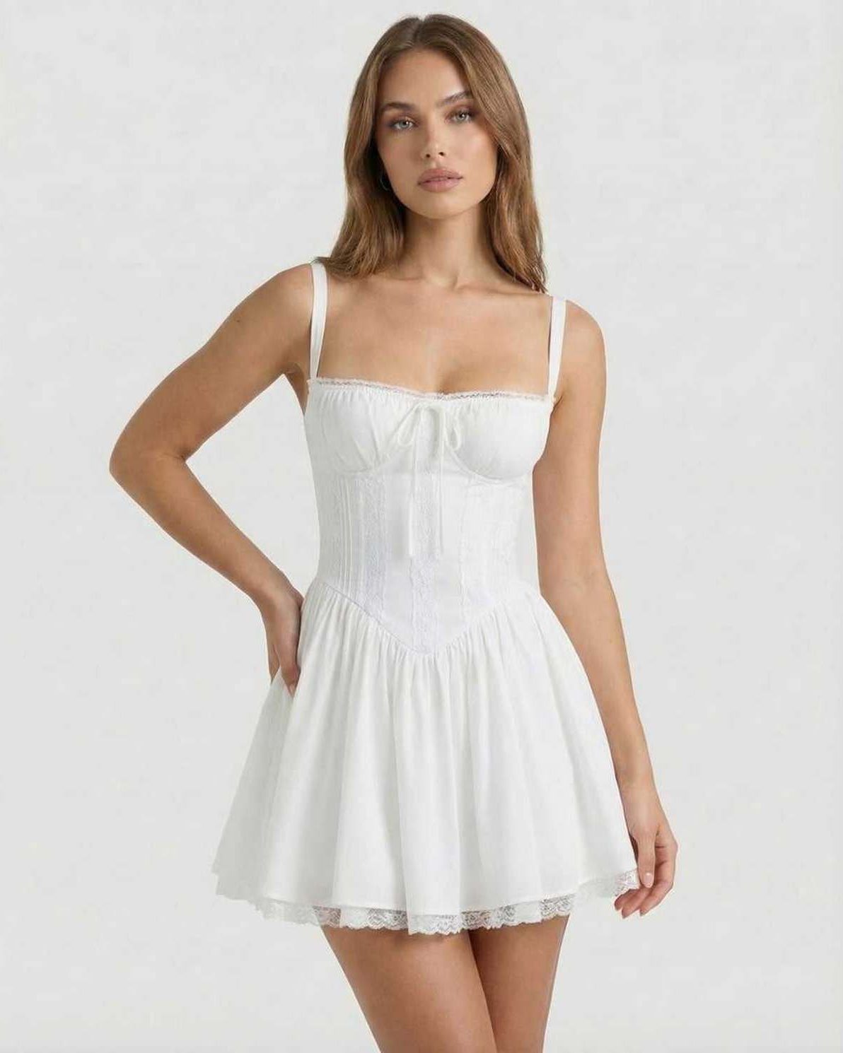 Women's Corset Lace-Up Mini Dress - Sleeveless Sweetheart Neckline