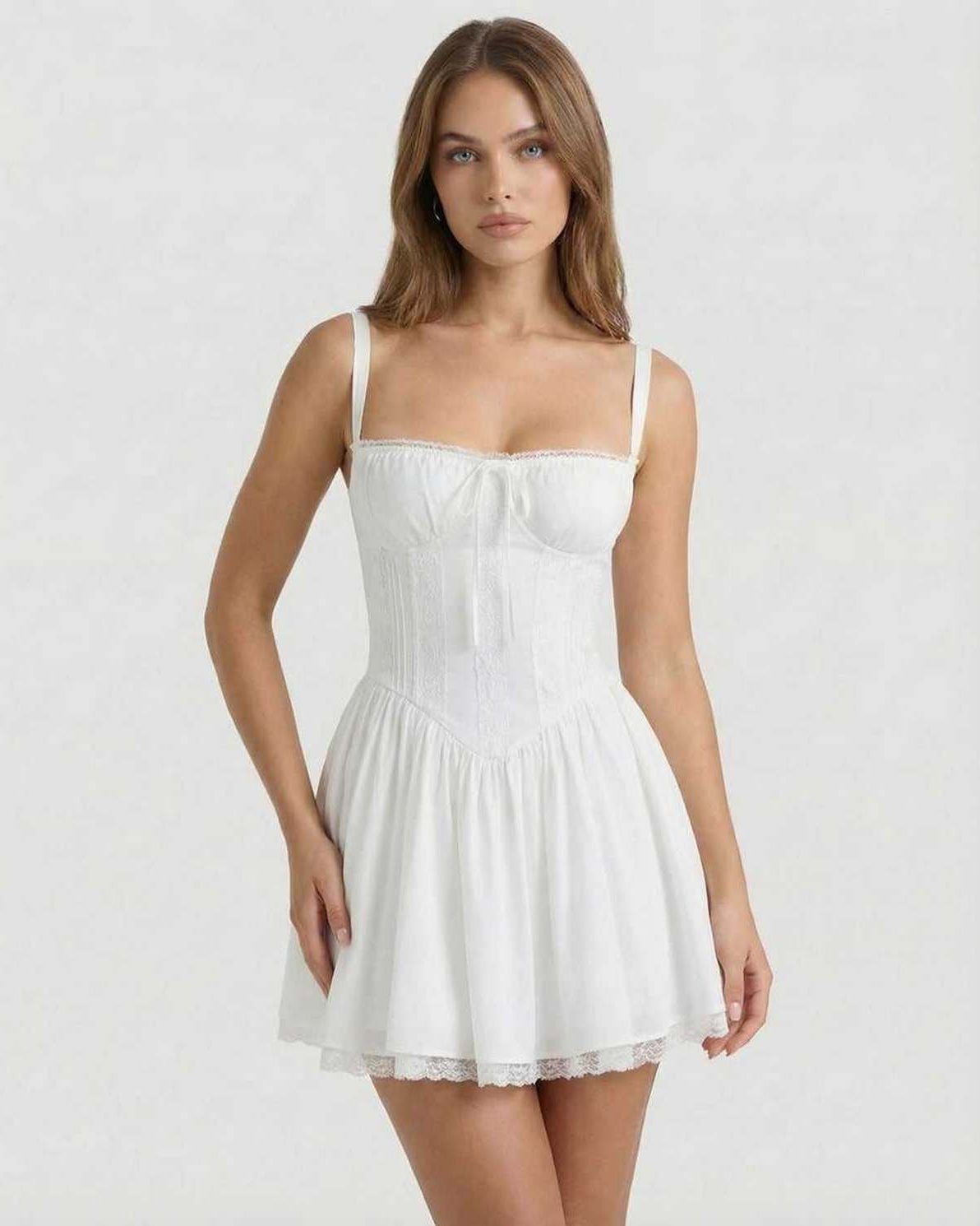 Women's Corset Lace-Up Mini Dress - Sleeveless Sweetheart Neckline