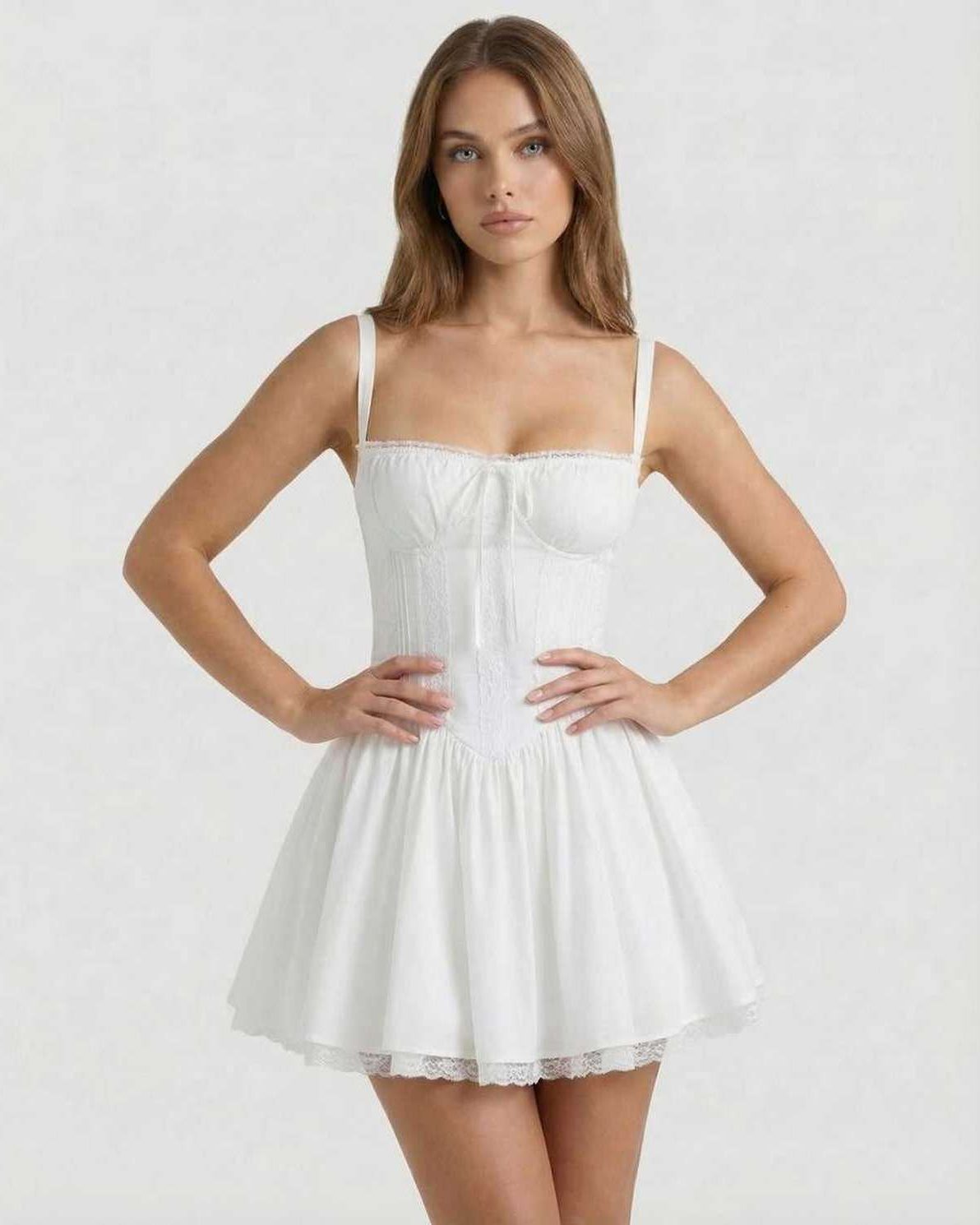 Women's Corset Lace-Up Mini Dress - Sleeveless Sweetheart Neckline