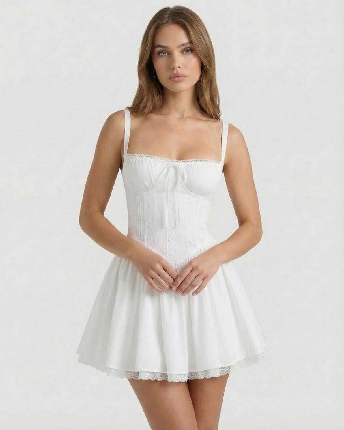 Women's Corset Lace-Up Mini Dress - Sleeveless Sweetheart Neckline