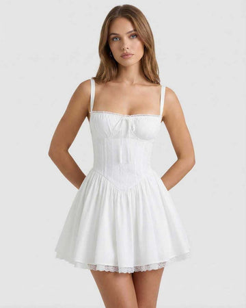 Women's Corset Lace-Up Mini Dress - Sleeveless Sweetheart Neckline