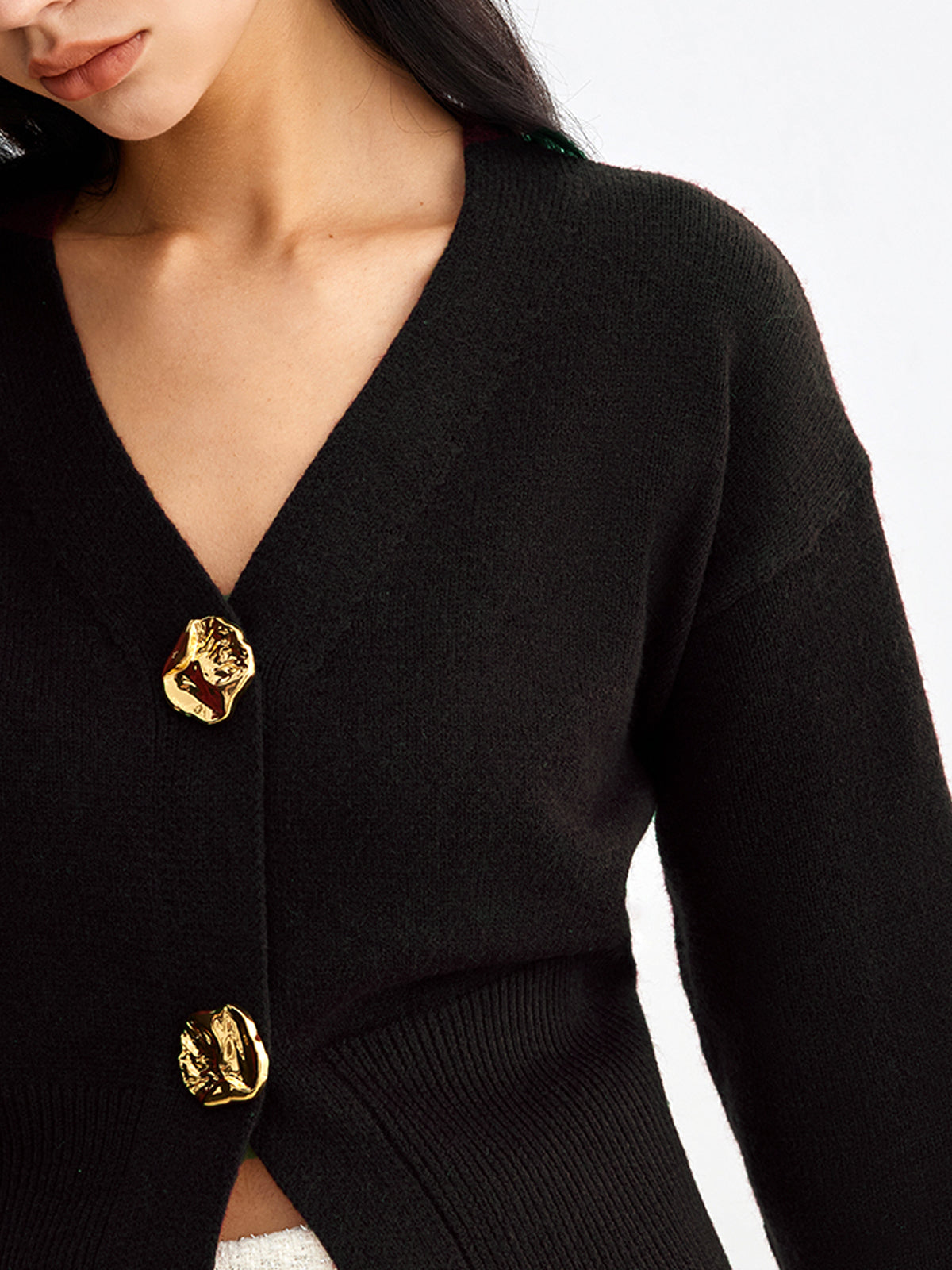 Button Front Knit Cardigan with Hip Length and Medium Stretch