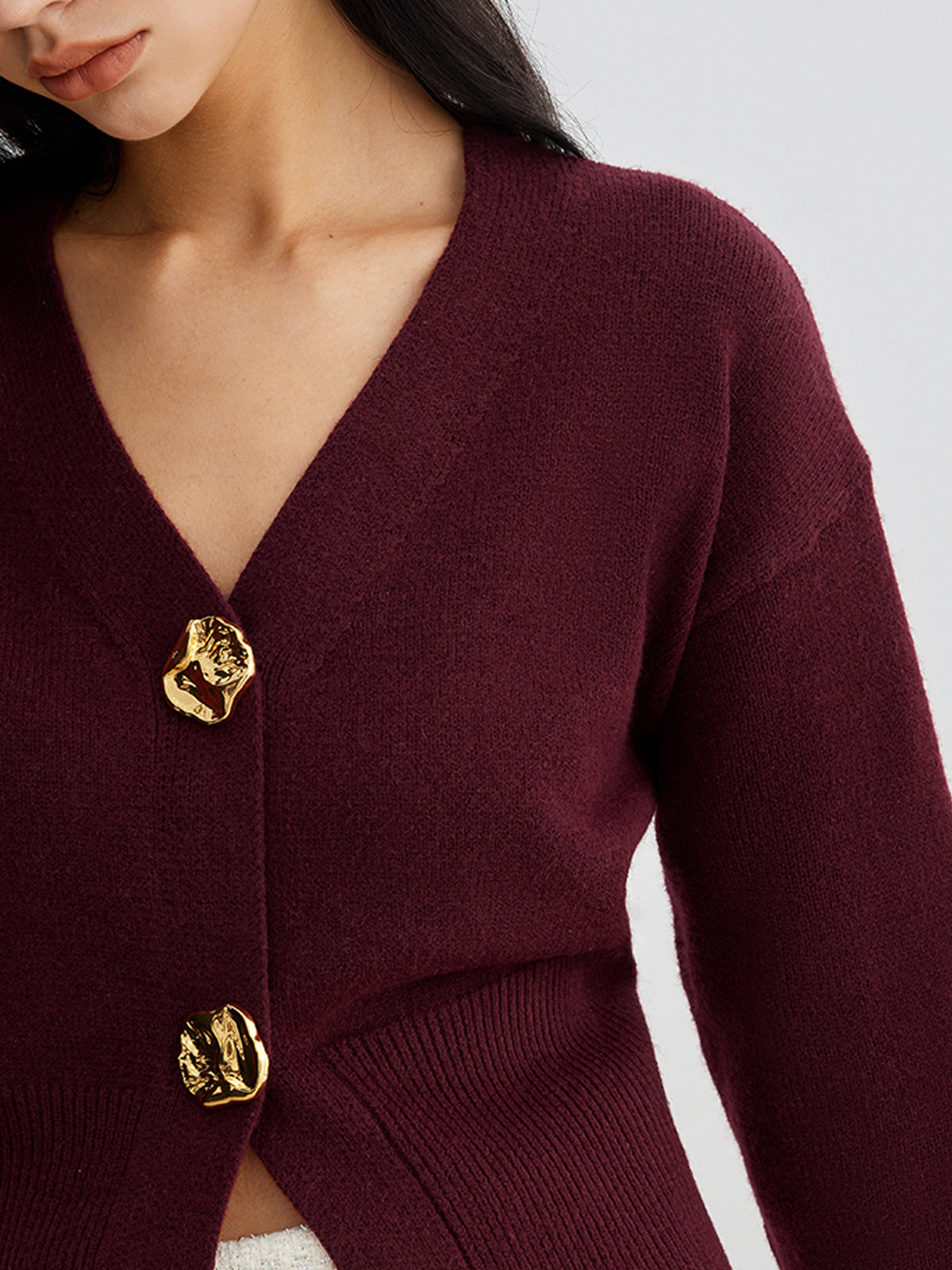 Button Front Knit Cardigan with Hip Length and Medium Stretch
