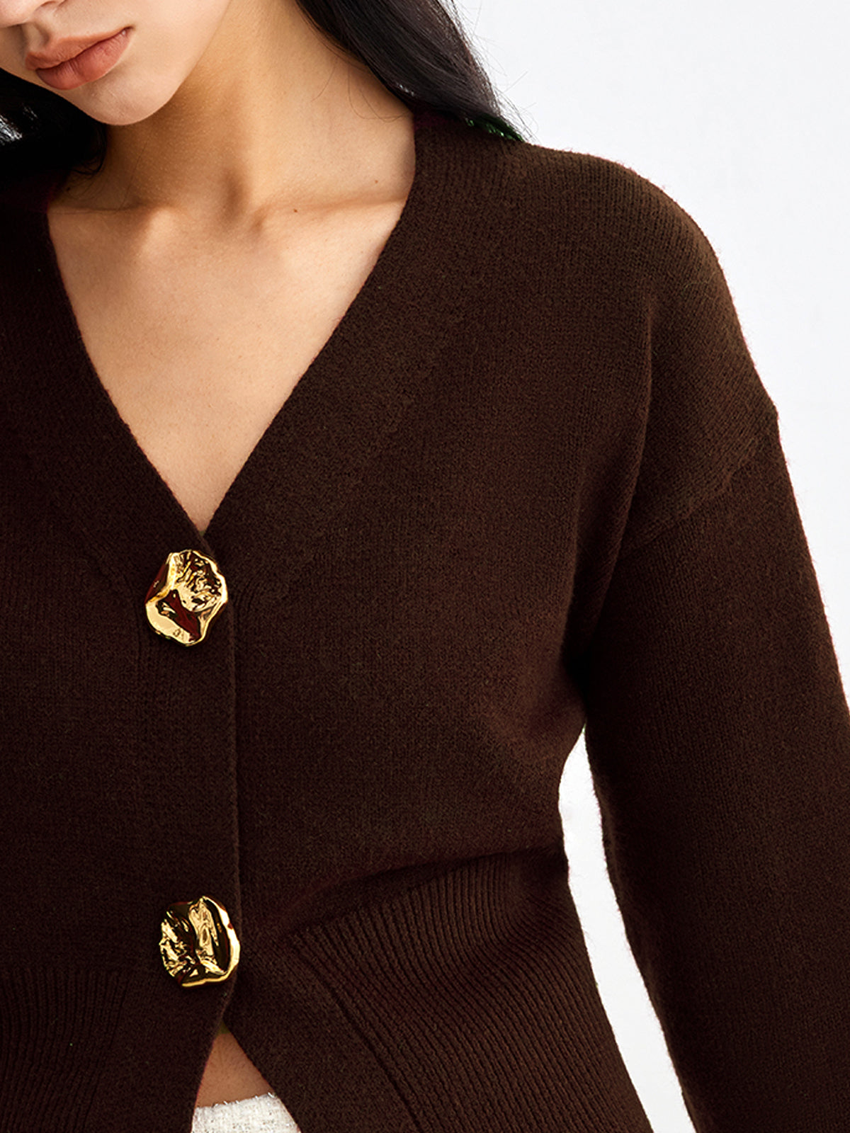Button Front Knit Cardigan with Hip Length and Medium Stretch