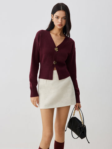 Button Front Knit Cardigan with Hip Length and Medium Stretch