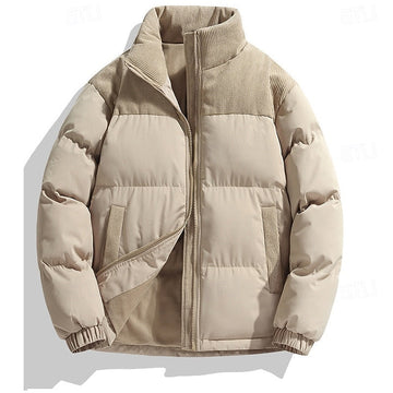 Insulated Puffer Jacket with Stand Collar and Full Zipper, Two Front Pockets