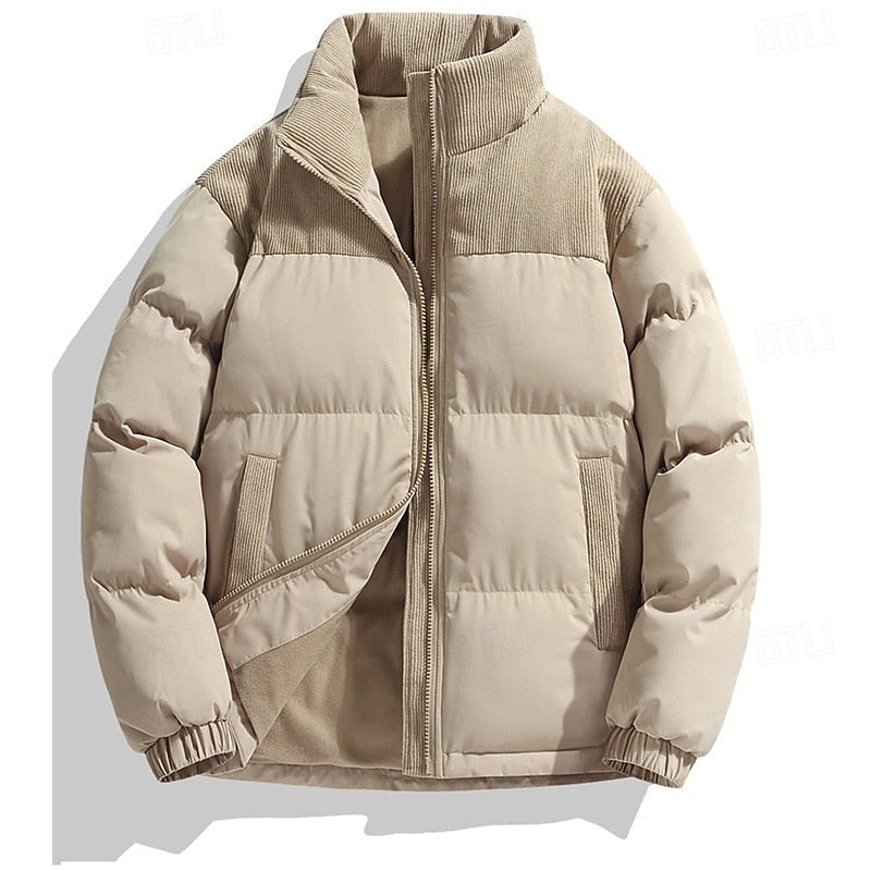 Insulated Puffer Jacket with Stand Collar and Full Zipper, Two Front Pockets