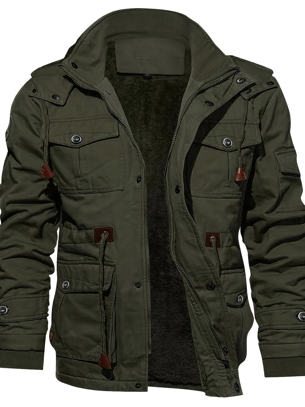 Hooded Jacket with Plush Lining and Adjustable Drawstrings for Cold Weather