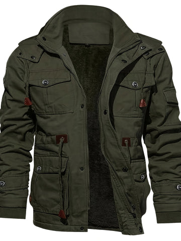 Hooded Jacket with Plush Lining and Adjustable Drawstrings for Cold Weather