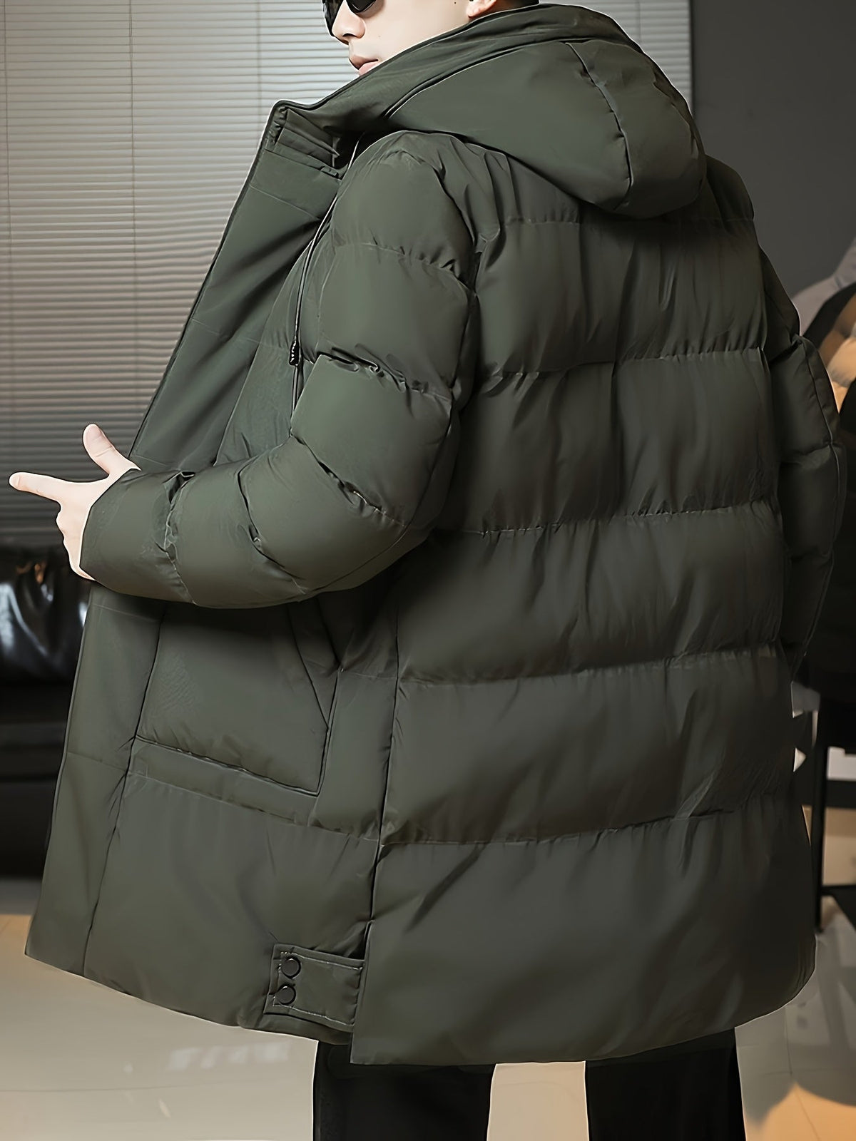 Padded Longline Coat with Adjustable Hood and Full Zipper