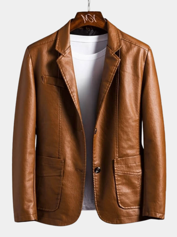 Women's Tailored Blazer with Notch Lapels and Three-Button Cuffs, Faux Leather