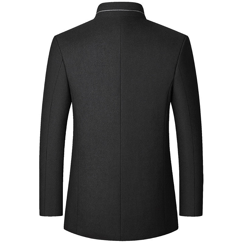 Men's Overcoat with Insulated Lining and Stand Collar, Mid-Thigh Length