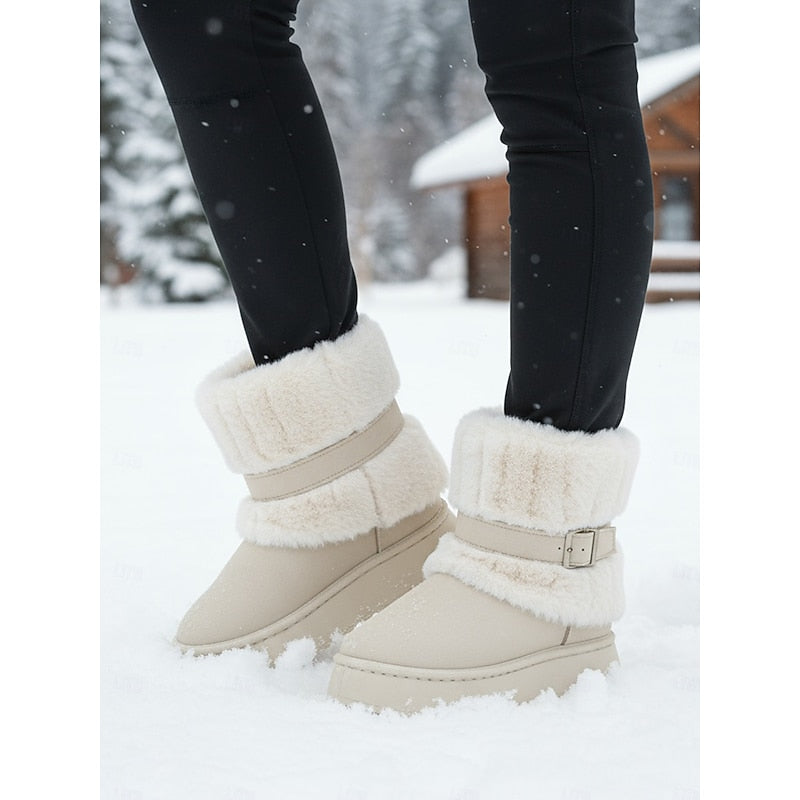 Women's Slip On Snow Boots with Fur Lining and Grip Sole, Ankle Height