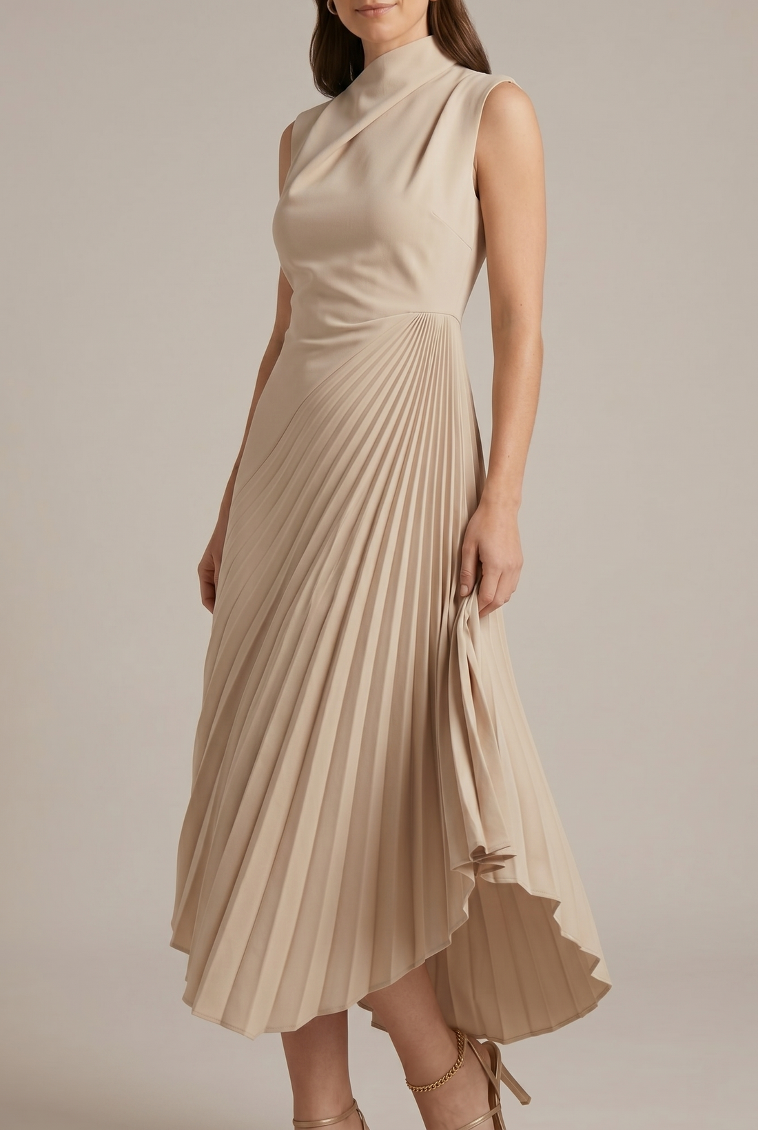 Women's Mock Sleeveless Pleated Maxi Dress
