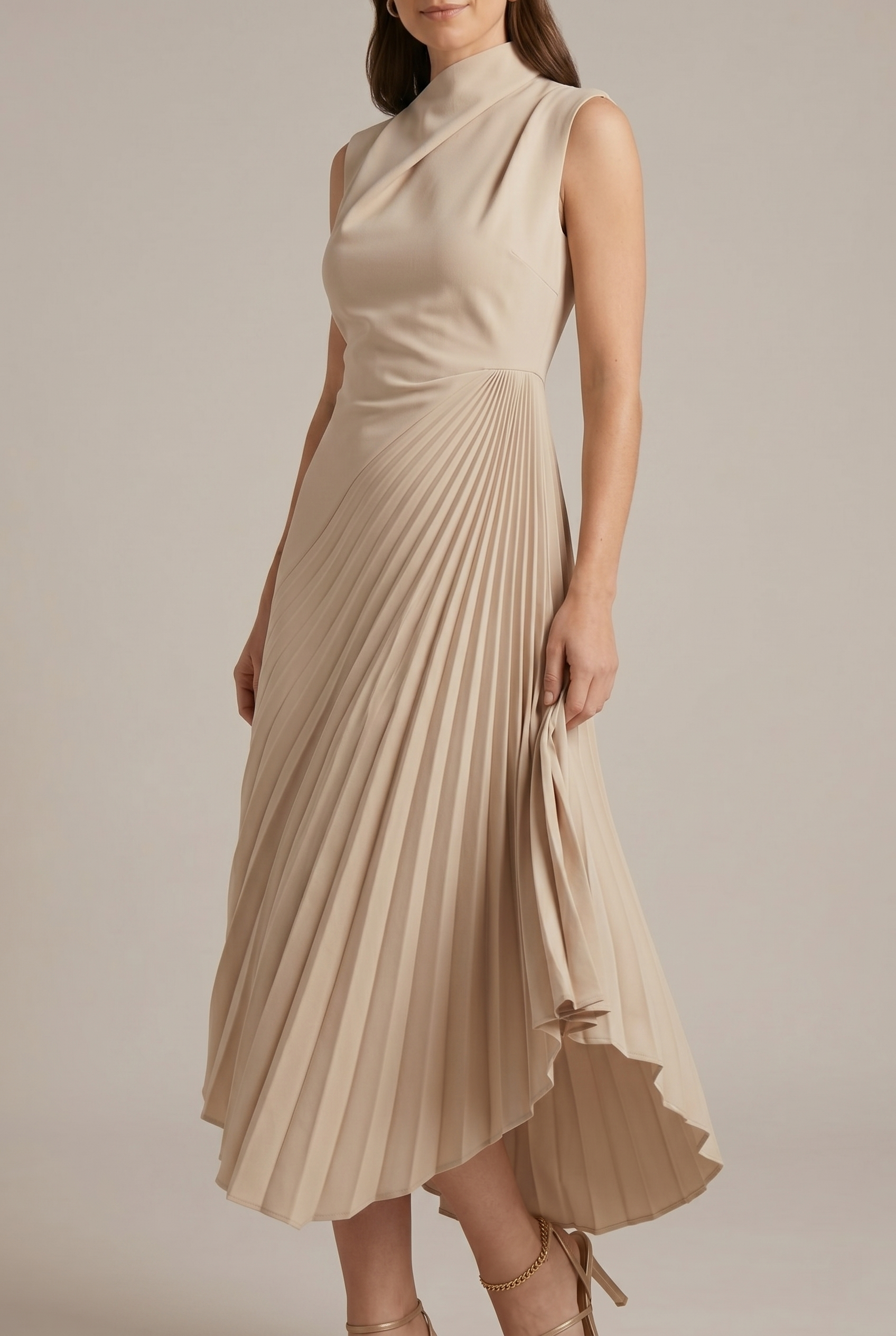 Women's Mock Sleeveless Pleated Maxi Dress