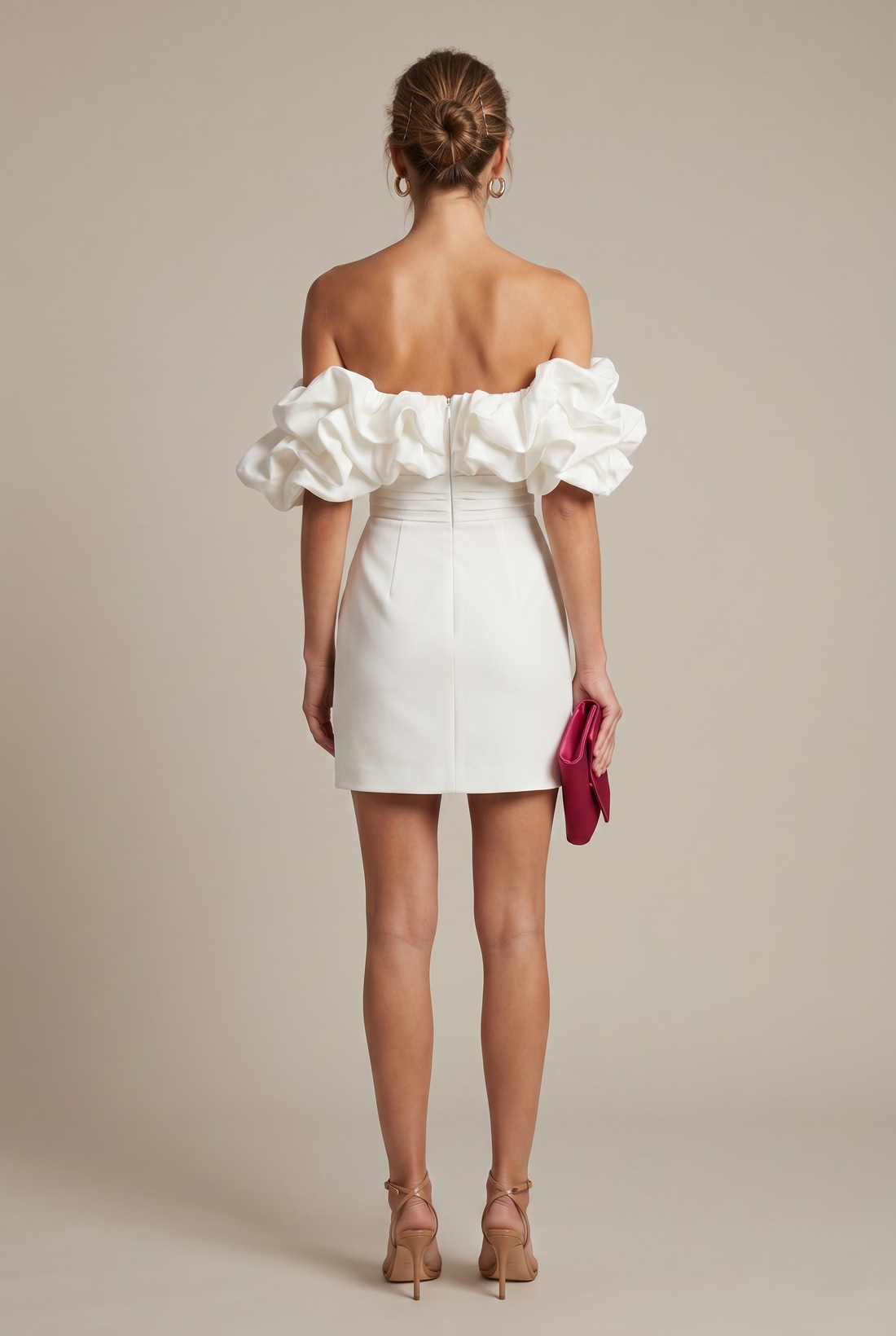 Women's Off Shoulder Ruffle Sleeve Mini Dress - Sweetheart