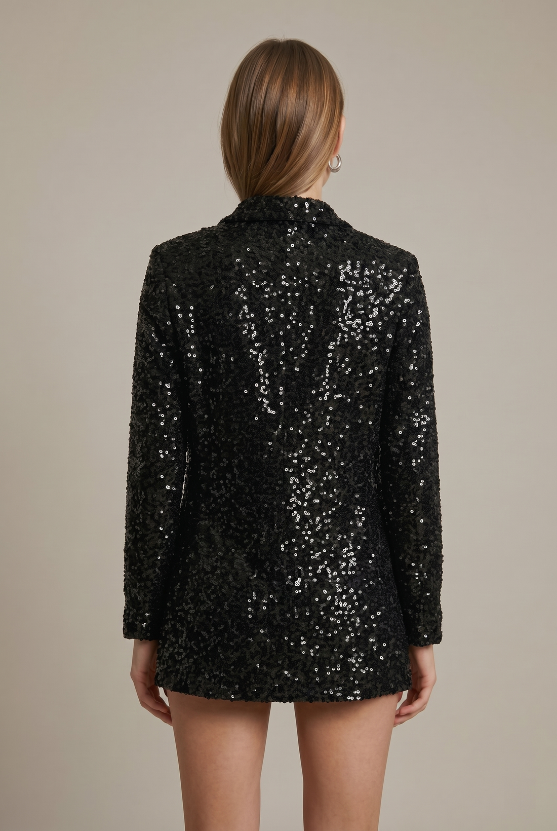 Women's Sequin Double Breasted Long Blazer - Deep V Longline