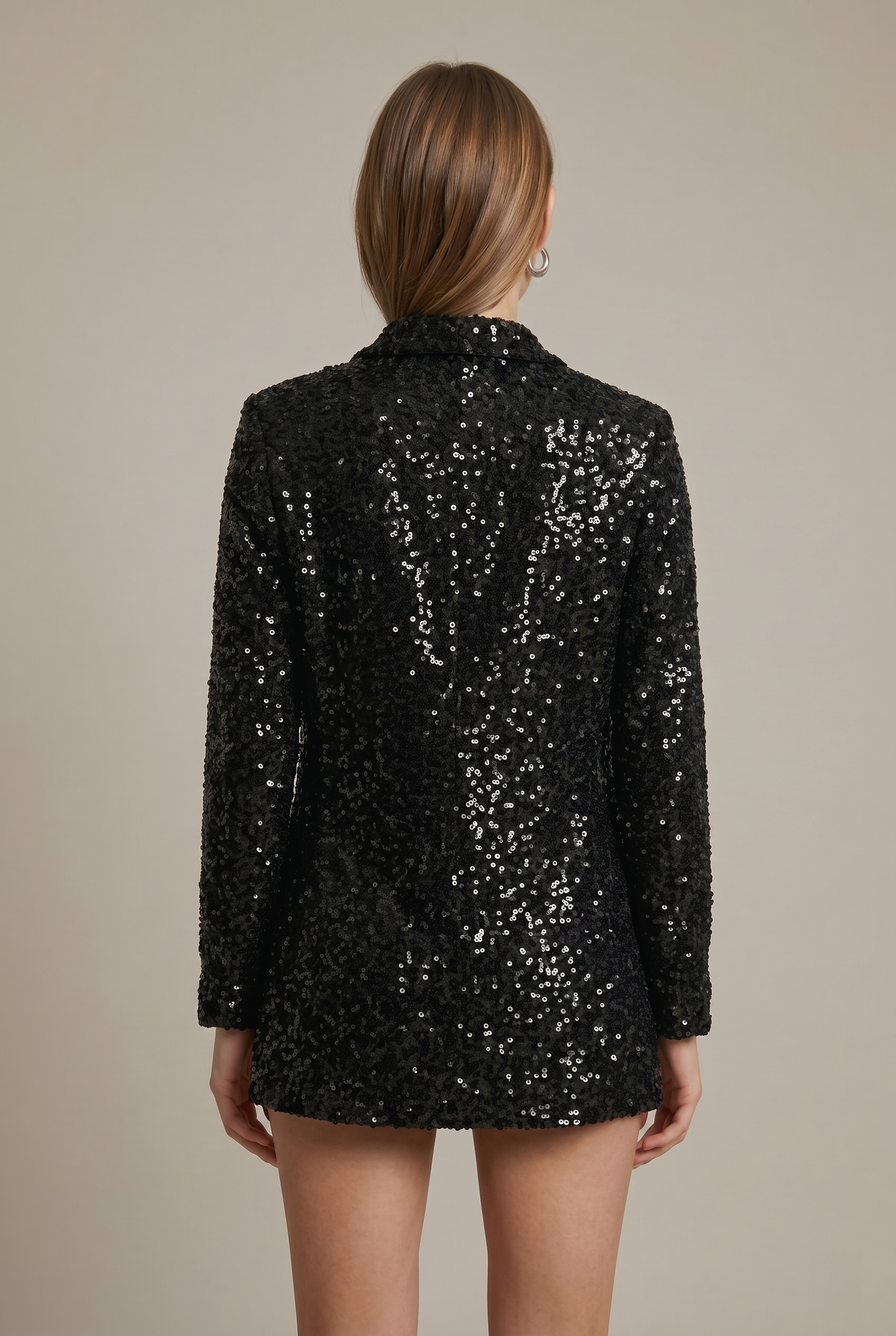 Women's Sequin Double Breasted Long Blazer - Deep V Longline