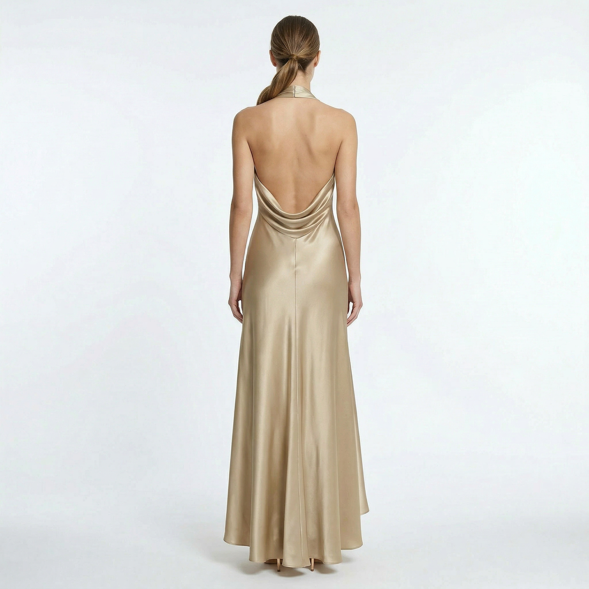 Women's Maxi Dress Satin Halter Cowl Neck Open Back