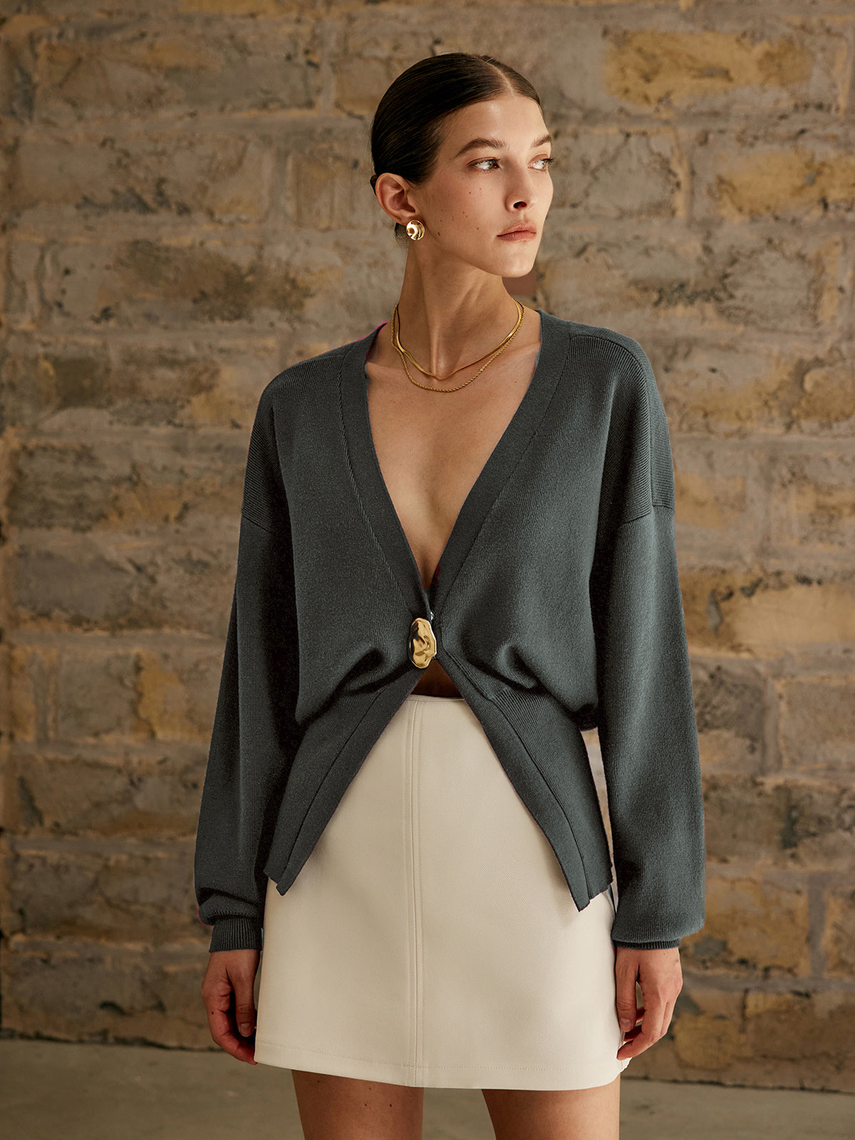 Women's Button Front Cardigan with Medium Stretch Knit for Work