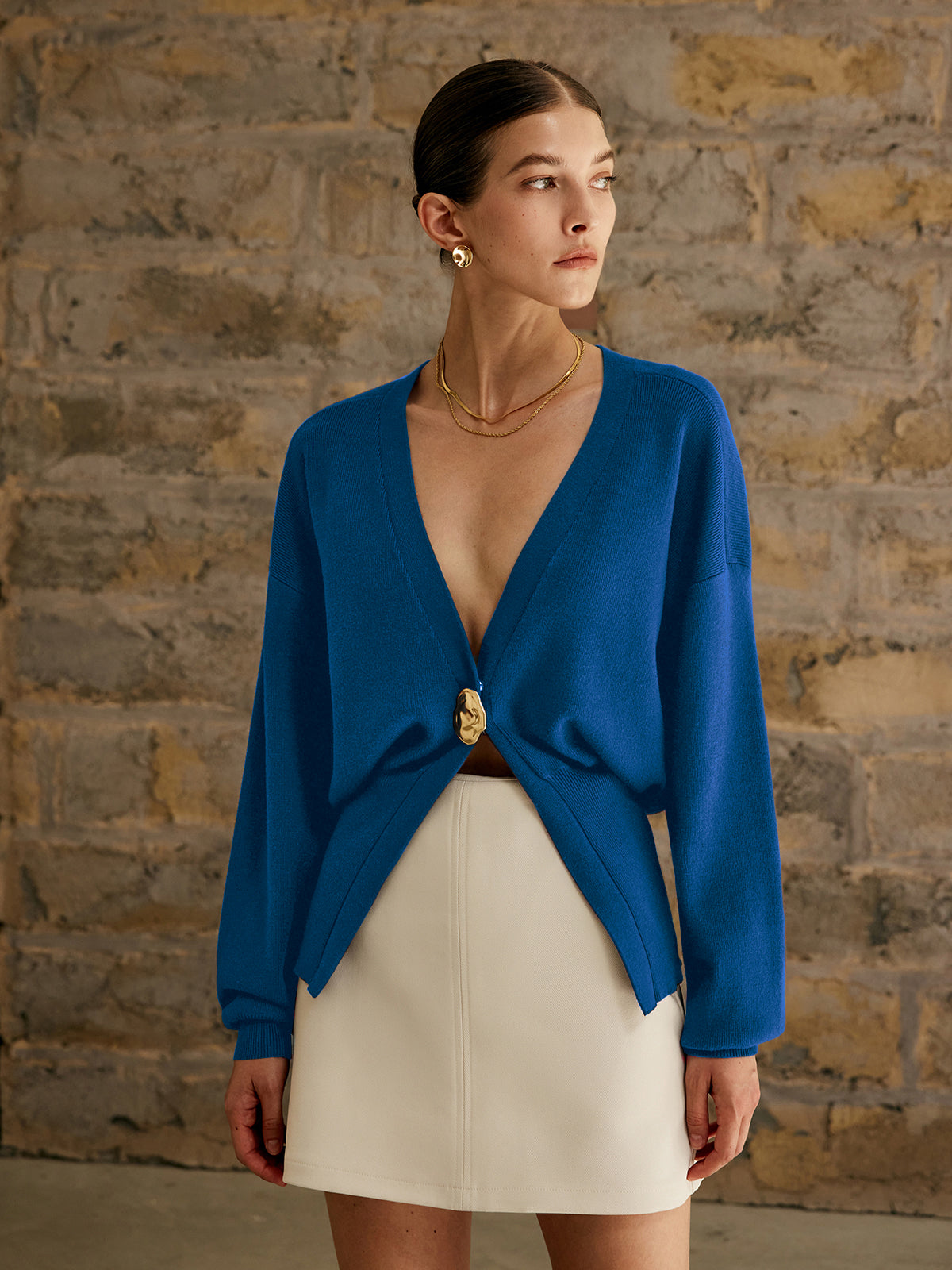 Women's Button Front Cardigan with Medium Stretch Knit for Work